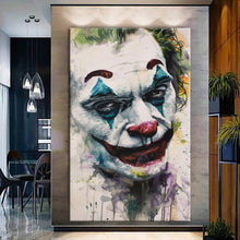 Load image into Gallery viewer, Canvas printed Joker painting showcasing vibrant colors and sharp details, perfect for home decor.