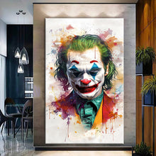Load image into Gallery viewer, Canvas printed Joker painting showcasing vibrant colors and sharp details, perfect for home decor.