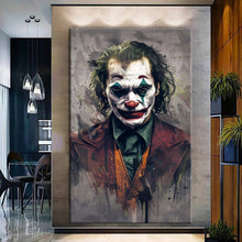 Load image into Gallery viewer, Canvas printed Joker painting showcasing vibrant colors and sharp details, perfect for home decor.