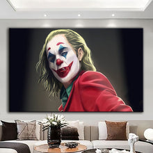 Load image into Gallery viewer, Canvas printed Joker painting showcasing vibrant colors and sharp details, perfect for home decor.