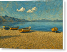 Load image into Gallery viewer, Boats Resting on Sandy Shore Ohrid - Canvas Print