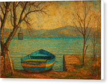 Load image into Gallery viewer, Serene Lakeside with Empty Boat - Canvas Print