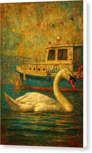Load image into Gallery viewer, Swan and Boat on Colorful Water Ohrid - Canvas Print