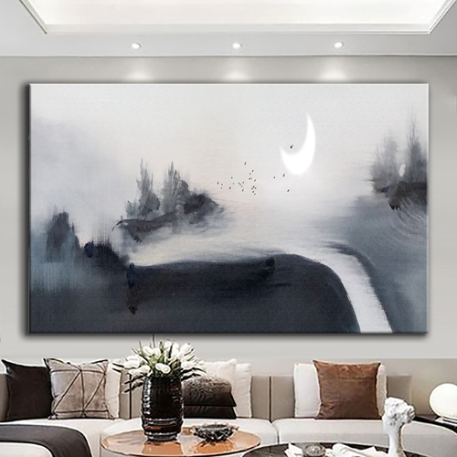 Canvas printed painting, not framed, rolled in tube, subject nature, preries, mountains.