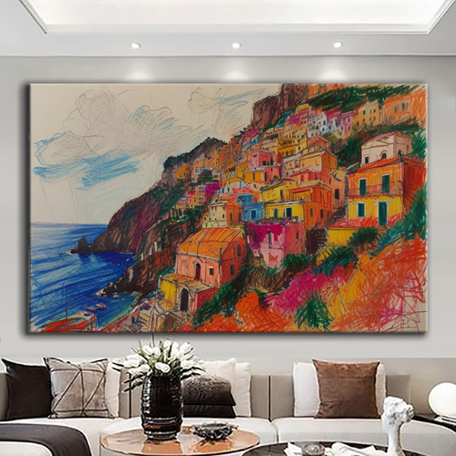 Canvas printed painting, not framed, rolled in tube, subject nature, preries, mountains.