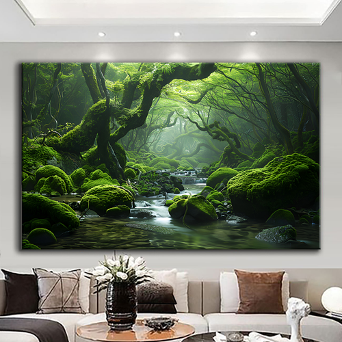 Canvas printed painting, not framed, rolled in tube, subject nature, preries, mountains.
