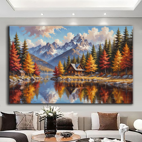 Canvas printed painting, not framed, rolled in tube, subject nature, preries, mountains.