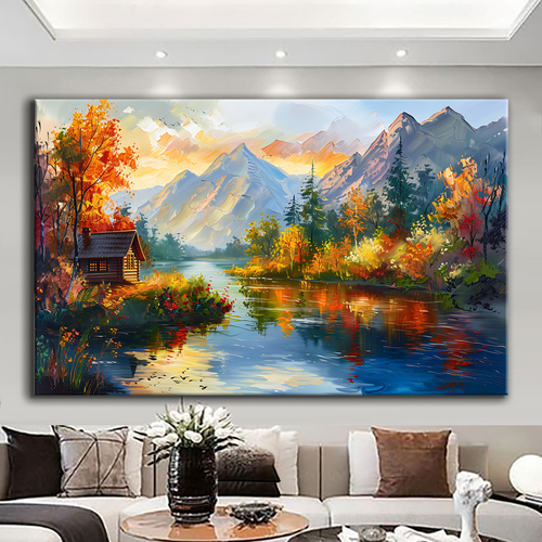 Canvas printed painting, not framed, rolled in tube, subject nature, preries, mountains.