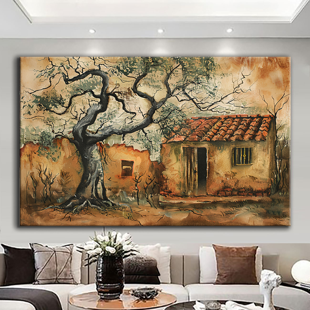 Canvas printed painting, not framed, rolled in tube, subject nature, preries, mountains.