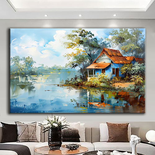 Canvas printed painting, not framed, rolled in tube, subject nature, preries, mountains.