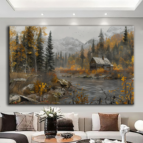 Canvas printed painting, not framed, rolled in tube, subject nature, preries, mountains.