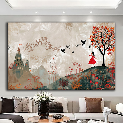 Canvas printed painting, not framed, rolled in tube, subject nature, preries, mountains.