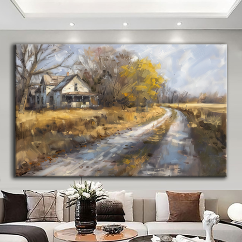 Canvas printed painting, not framed, rolled in tube, subject nature, preries, mountains.