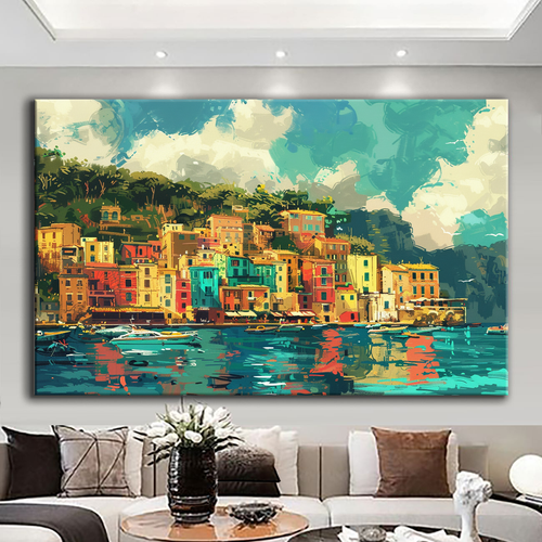 Canvas printed painting, not framed, rolled in tube, subject nature, preries, mountains.
