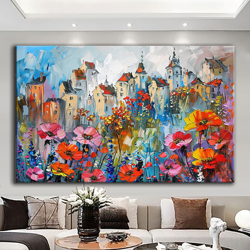 Canvas printed painting, not framed, rolled in tube, subject nature, preries, mountains.