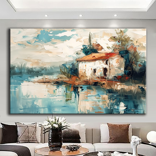 Canvas printed painting, not framed, rolled in tube, subject nature, preries, mountains.