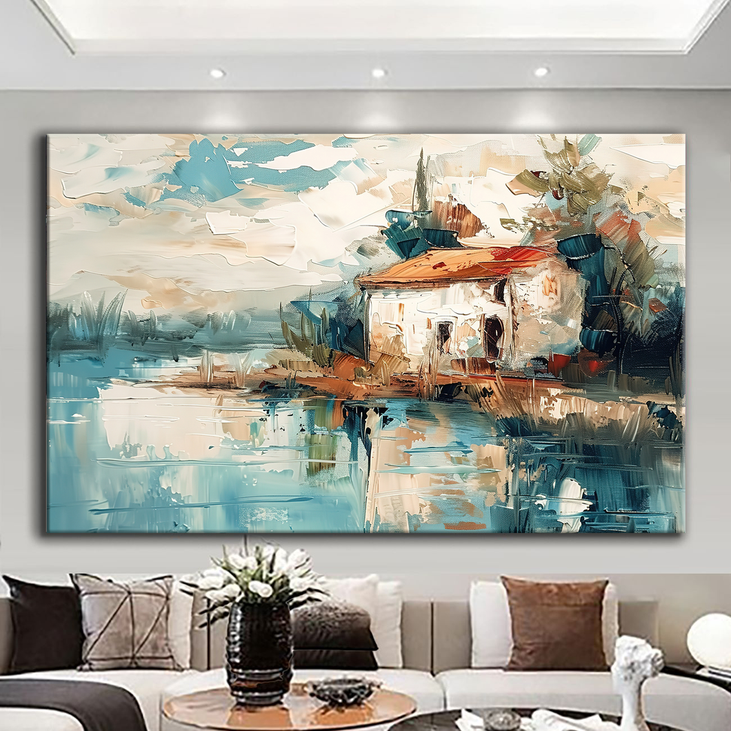 Canvas printed painting, not framed, rolled in tube, subject nature, preries, mountains.