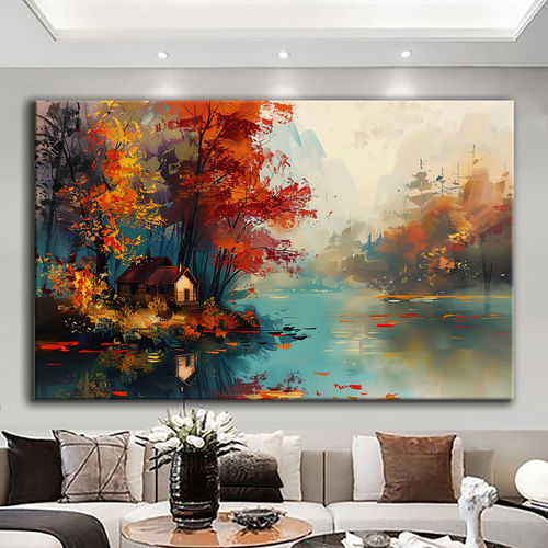 Canvas printed painting, not framed, rolled in tube, subject nature, preries, mountains.