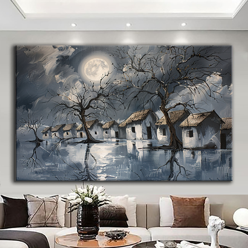 Canvas printed painting, not framed, rolled in tube, subject nature, preries, mountains.