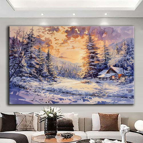 Canvas printed painting, not framed, rolled in tube, subject nature, preries, mountains.