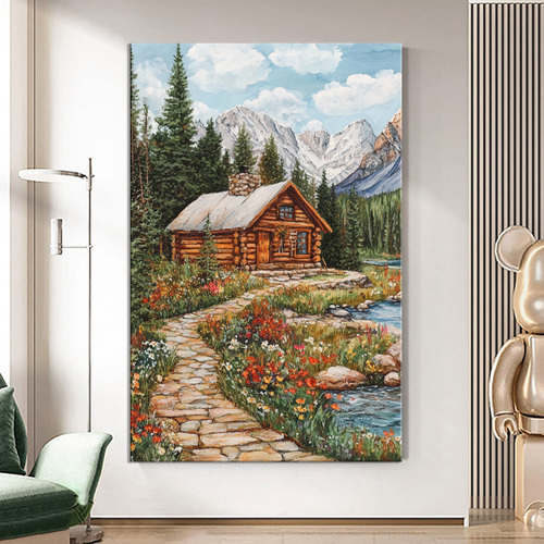 Canvas printed painting, not framed, rolled in tube, subject nature, preries, mountains.