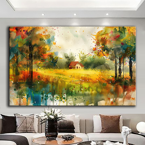 Canvas printed painting, not framed, rolled in tube, subject nature, preries, mountains.