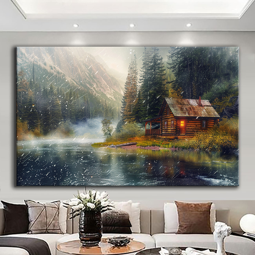 Canvas printed painting, not framed, rolled in tube, subject nature, preries, mountains.