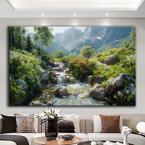 Canvas printed painting, not framed, rolled in tube, subject nature, preries, mountains.