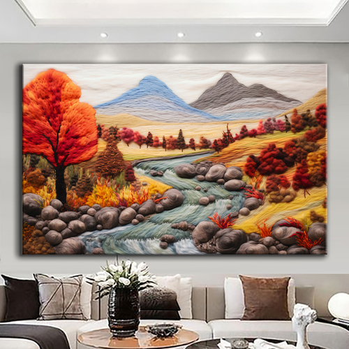 Canvas printed painting, not framed, rolled in tube, subject nature, preries, mountains.
