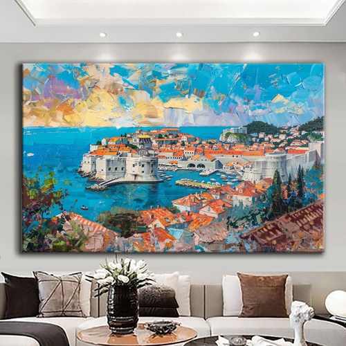 Canvas printed painting, not framed, rolled in tube, subject nature, preries, mountains.