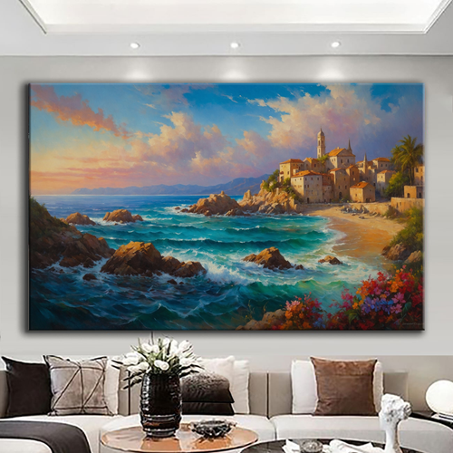 Canvas printed painting, not framed, rolled in tube, subject nature, preries, mountains.