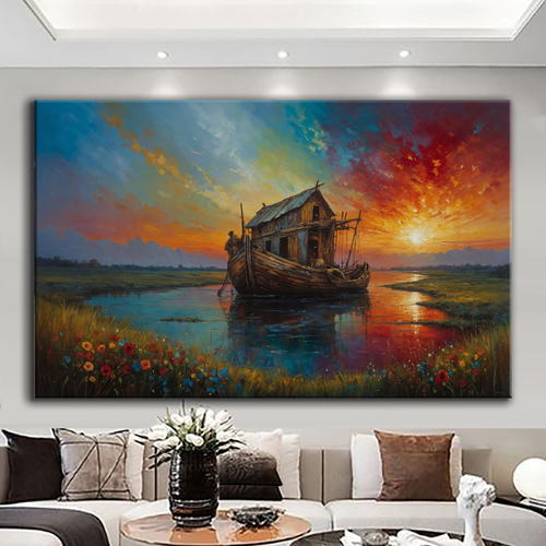 Canvas printed painting, not framed, rolled in tube, subject nature, preries, mountains.