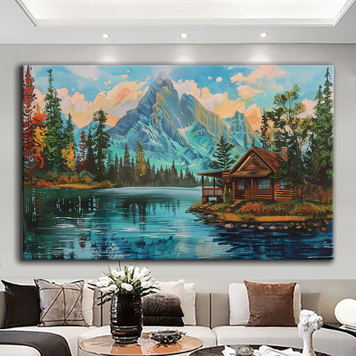 Canvas printed painting, not framed, rolled in tube, subject nature, preries, mountains.