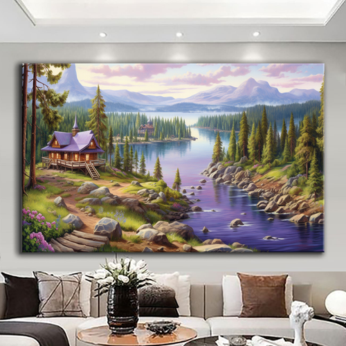 Canvas printed painting, not framed, rolled in tube, subject nature, preries, mountains.