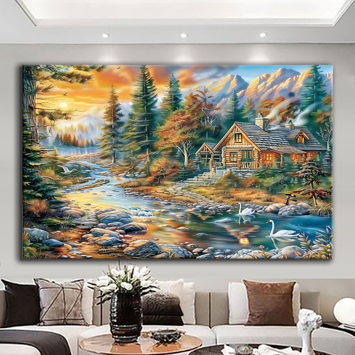 Canvas printed painting, not framed, rolled in tube, subject nature, preries, mountains.