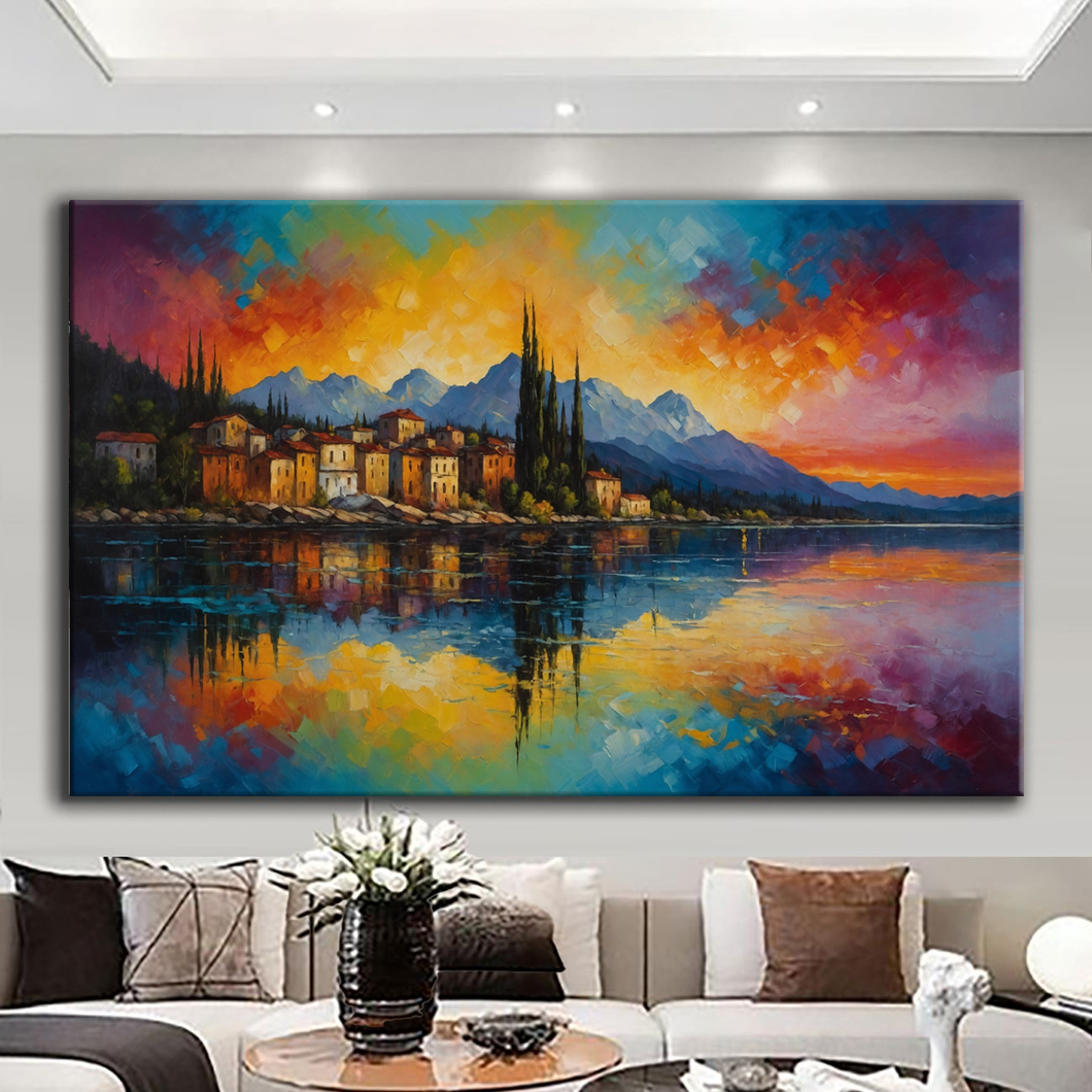 Canvas printed painting, not framed, rolled in tube, subject nature, preries, mountains.