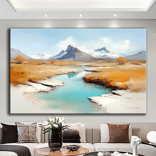 Canvas printed painting, not framed, rolled in tube, subject nature, preries, mountains.
