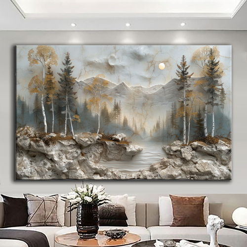 Canvas printed painting, not framed, rolled in tube, subject nature, preries, mountains.