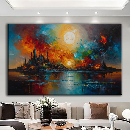 Canvas printed painting, not framed, rolled in tube, subject nature, preries, mountains.