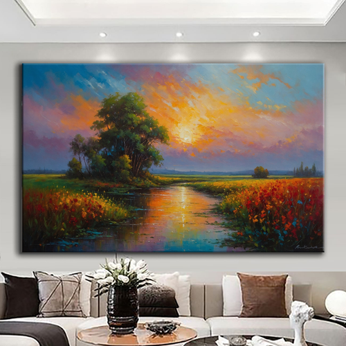 Canvas printed painting, not framed, rolled in tube, subject nature, preries, mountains.