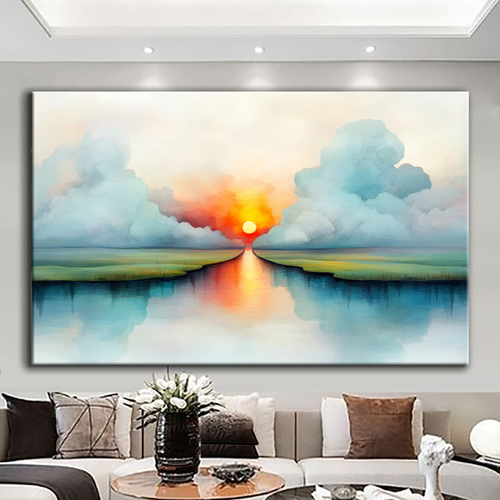 Canvas printed painting, not framed, rolled in tube, subject nature, preries, mountains.