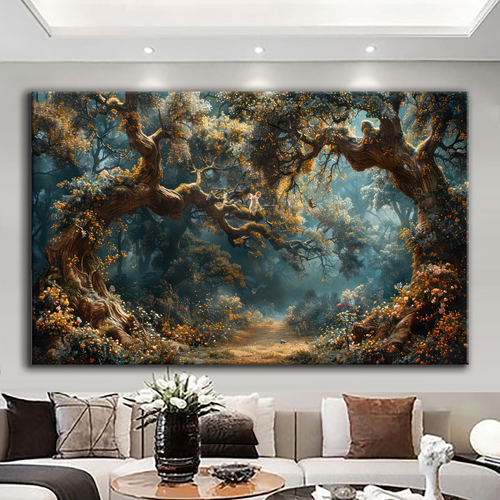 Canvas printed painting, not framed, rolled in tube, subject nature, preries, mountains.