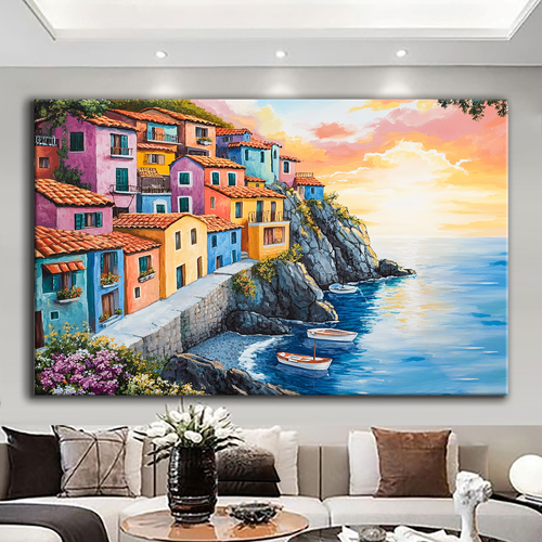 Canvas printed painting, not framed, rolled in tube, subject nature, preries, mountains.