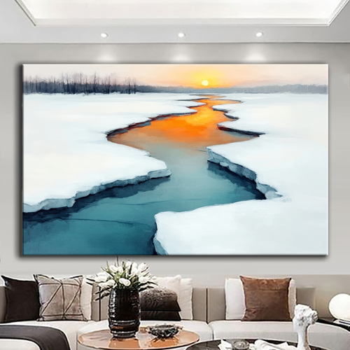 Canvas printed painting, not framed, rolled in tube, subject nature, preries, mountains.