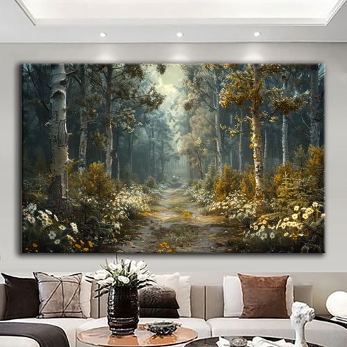 Canvas printed painting, not framed, rolled in tube, subject nature, preries, mountains.