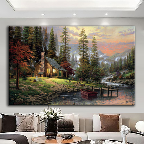 Canvas printed painting, not framed, rolled in tube, subject nature, preries, mountains.