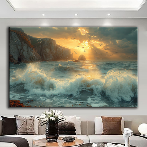 Canvas printed painting, not framed, rolled in tube, subject nature, preries, mountains.