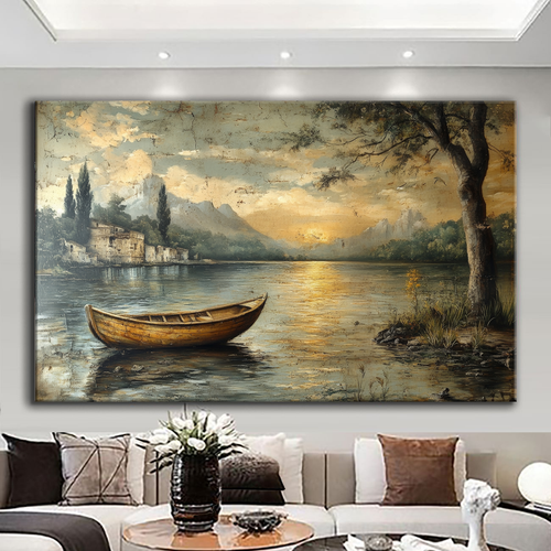 Canvas printed painting, not framed, rolled in tube, subject nature, preries, mountains.