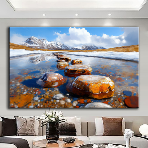 Canvas printed painting, not framed, rolled in tube, subject nature, preries, mountains.