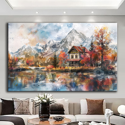 Canvas printed painting, not framed, rolled in tube, subject nature, preries, mountains.